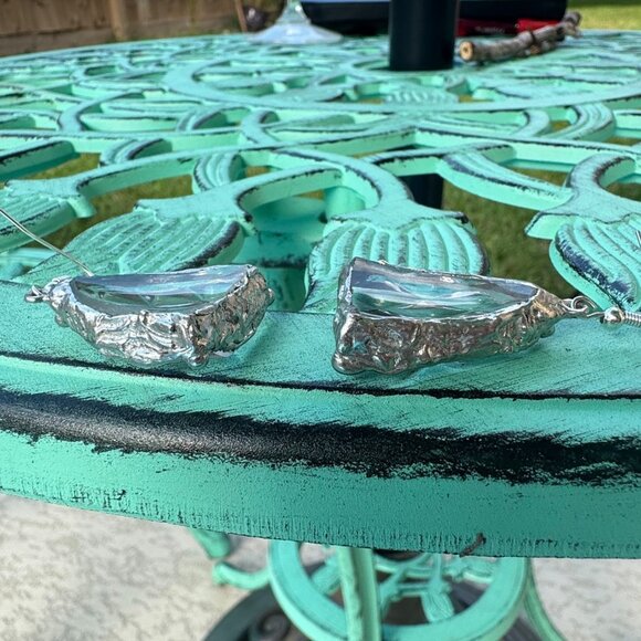 Anchor Hocking Crystal Glass Artisan Earrings W/ Silver Blend Bezel & 925 Hooks - Picture 15 of 16